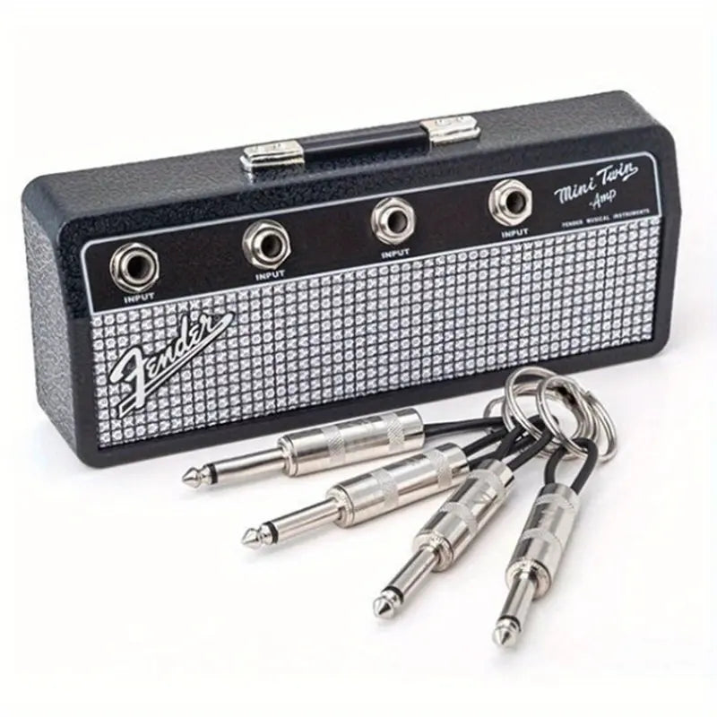 Guitar Amplifier Design Key Hook, 1 Set Including 1 Count Wall Mounted Key Holder with 4 Counts Guitar Plug Keychains, Home Organizer for Living Room Bedroom, Hanging Hook, Rustproof Sturdy Hooks