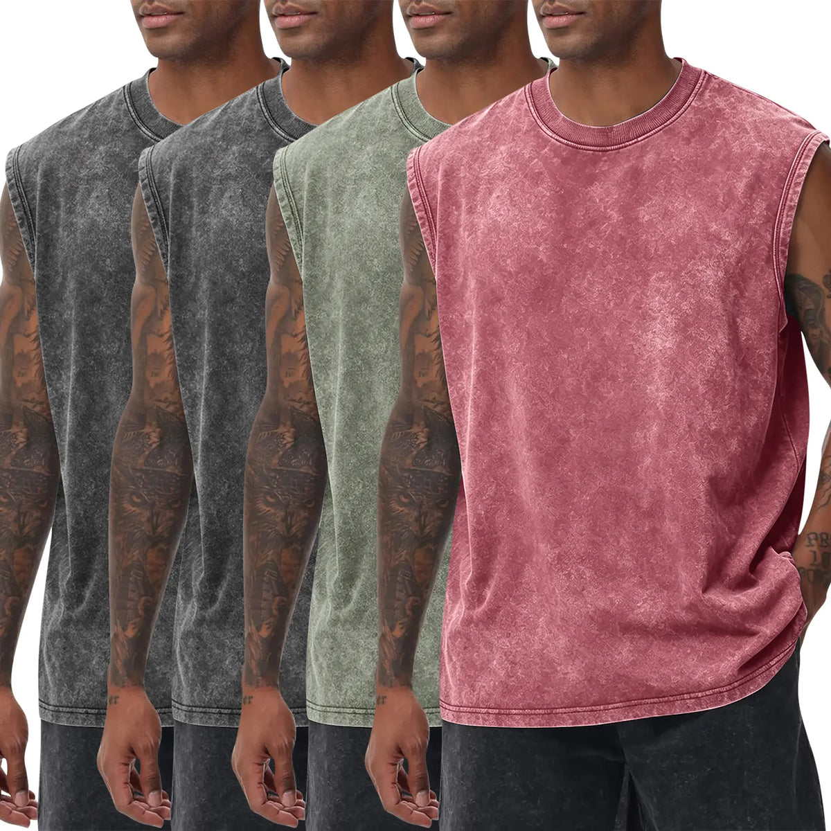 4-Pack Men's Vintage Acid Wash Tank Tops: Lightweight Casual Gym Vests