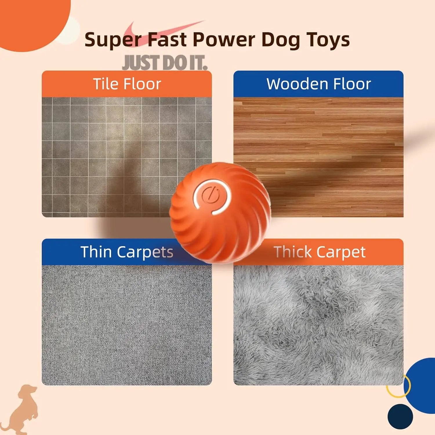 Interactive Dog  Dog Balls, 2.7inMoving Dog Ball, Durable Motion Activated Automatic Rolling Ball , USB Rechargeable outdoor pet toy-GTTQ