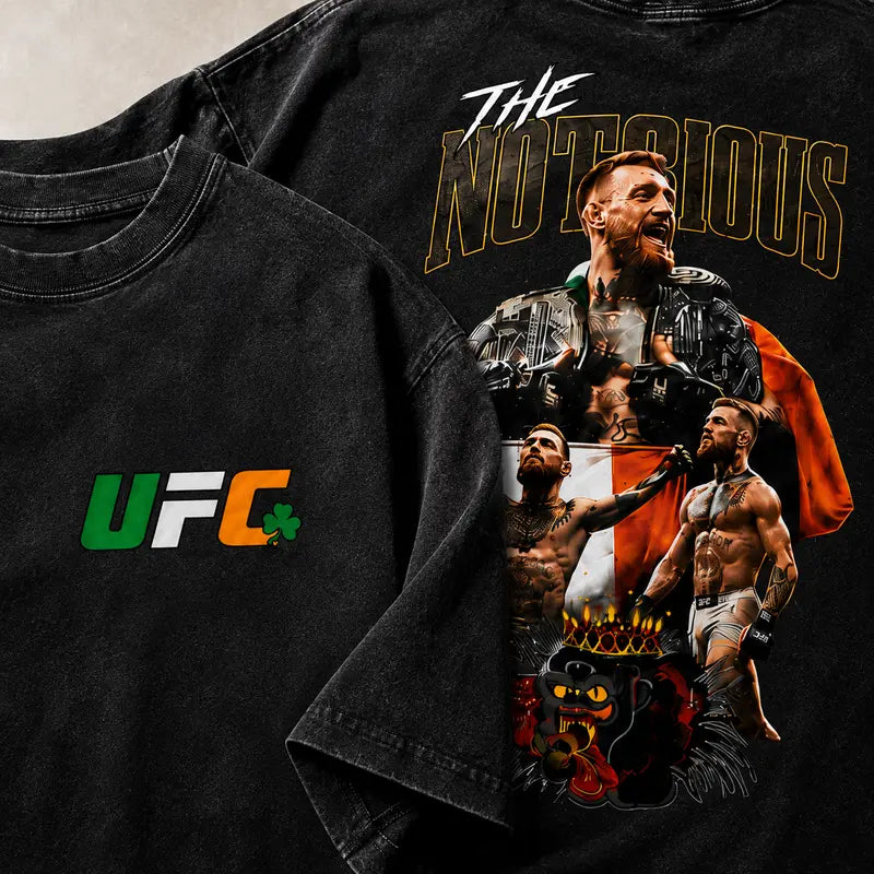 Men's UFC 329 Black Conor McGregor T-Shirt, The Notorious UFC Graphic Tee, UFC MMA Shirt, Gift for Fighters, Sports Apparel,Regular,Grunge