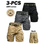 3-pack men’s cargo pants, tactical men’s shorts, men’s shorts with multifunctional pockets, suitable for golf and outdoor activities, men’s hiking shorts, wear-resistant, wrinkle-resistant, breathable shorts