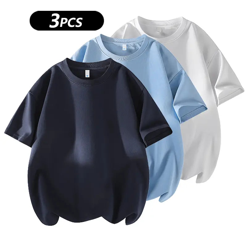 Men's 3-Pack 100% Cotton Loose Fit Crew Neck T-Shirts (Soft Casual Tees)