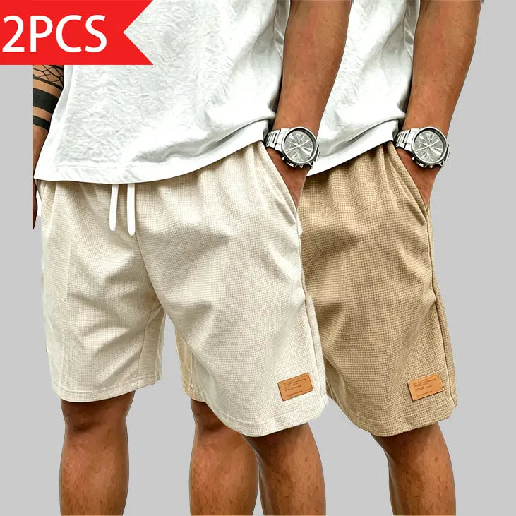 Men's Casual Waffle Athletic Shorts with Drawstring (Loose Fit/Breathable)