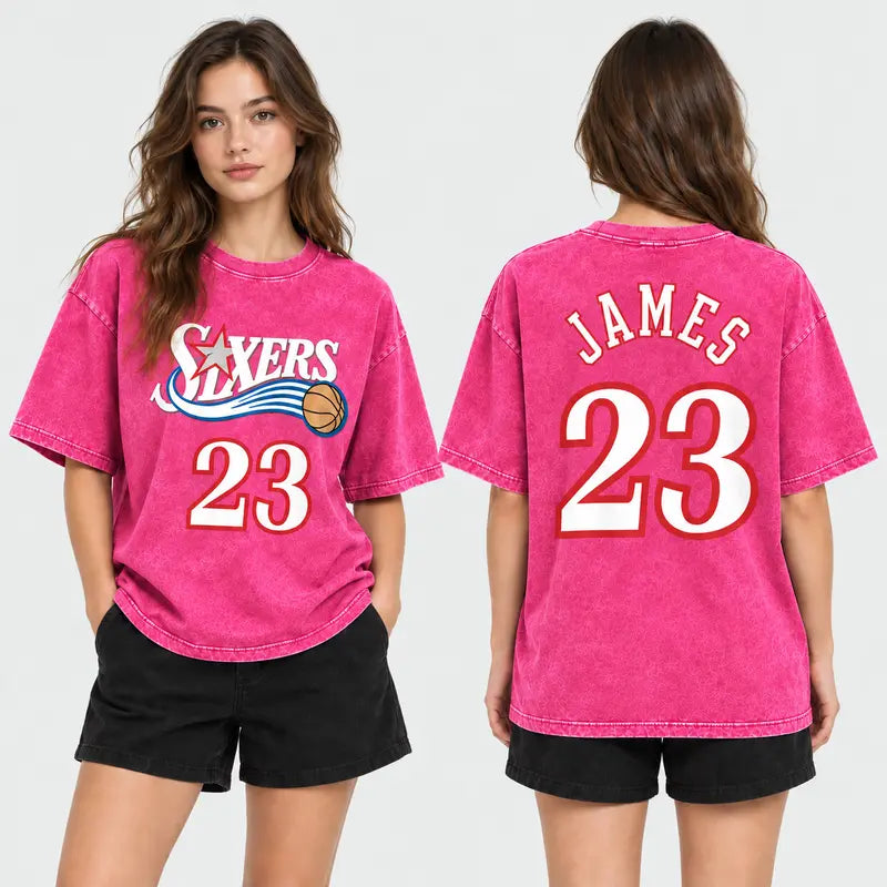 Unisex Vintage Basketball Graphic T-Shirt, Oversized Washed Tee with Number 23, Retro Sports Streetwear Shirt