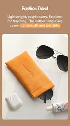 Leather Eyeglasses Cases PU Soft Sunglasses Pouch Squeeze Top Portable Glasses Cases for Men Women