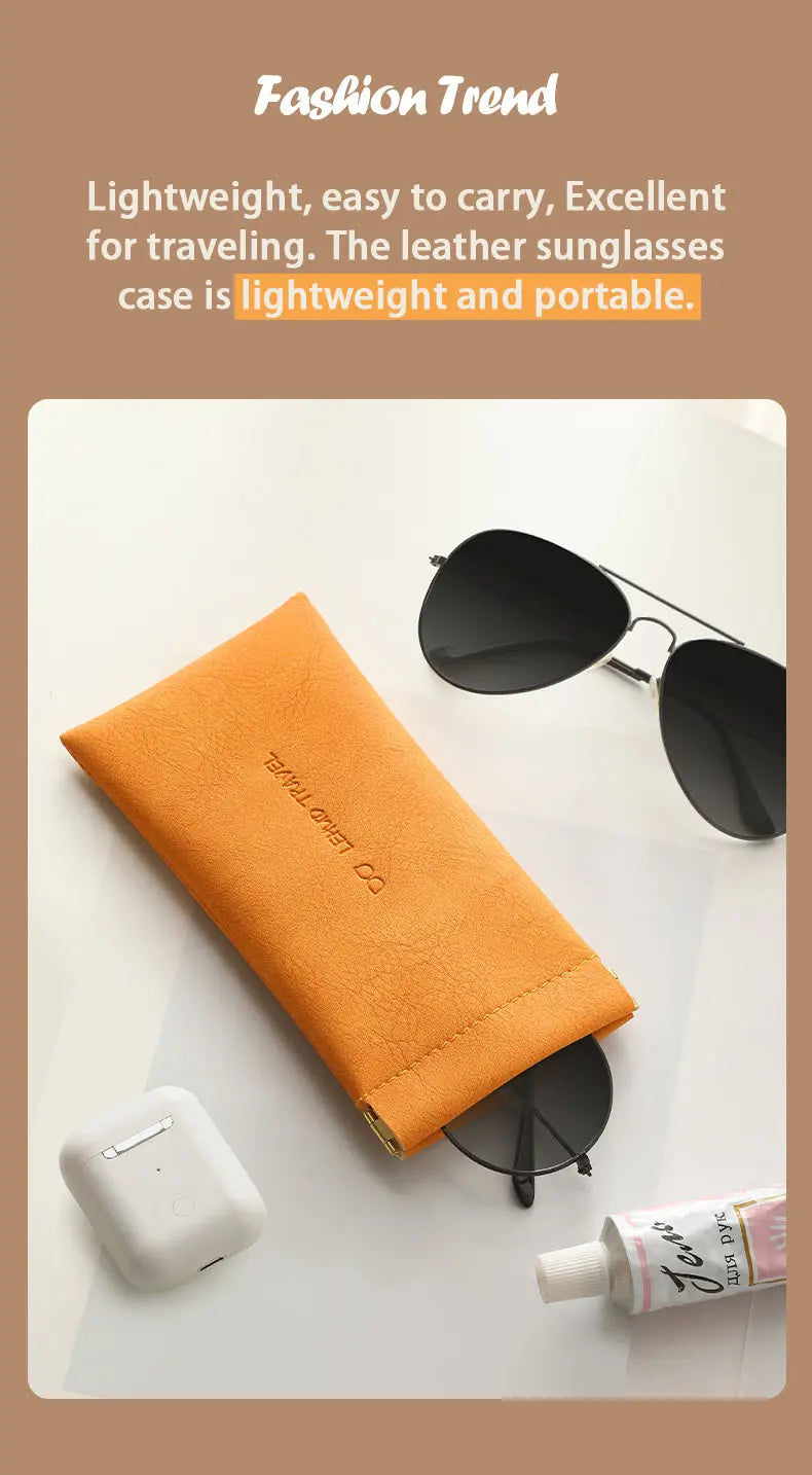 Leather Eyeglasses Cases PU Soft Sunglasses Pouch Squeeze Top Portable Glasses Cases for Men Women