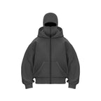 Balaclava Hoodie With Built-In Zip - Black Polyester Long Sleeve Men's Athletic Sweatshirt for Autumn Winter Sports & Casual Wear