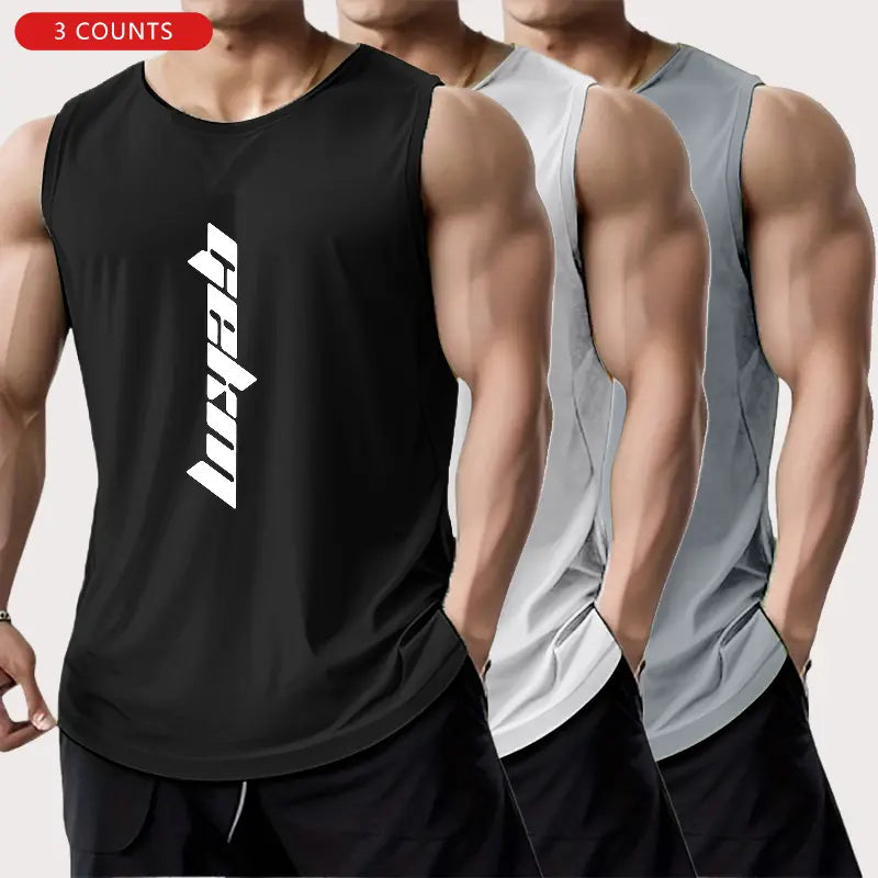 3-Pack Men's Letter Print Basketball Jersey Tank Tops - Breathable Polyester Mesh