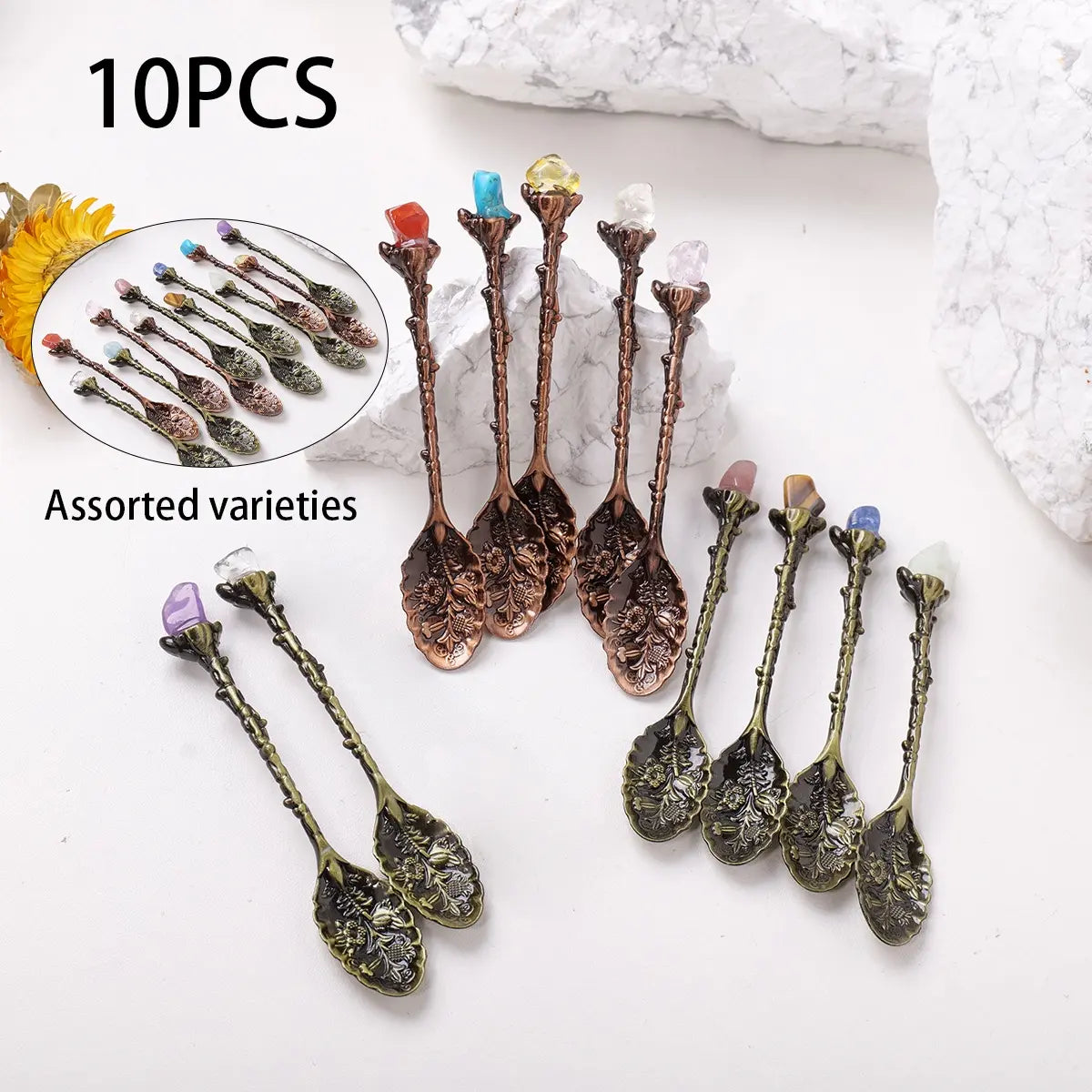 Mini Decorative Spoons Set, Natural Crystal Mini Spoon Set, Random Colors, Perfect Gift for Mother's & Father's Day, Versatile Use