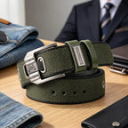 Unisex Minimalist Stylish Waistband Belt (1-Piece), Casual Business Trendy Belt for Women, Buckle-Free Easy Adjustable Holeless Eyelet-Free Cotton-PU Leather Strap, Large Square Alloy Buckle with Brass Accents, Durable Flexible Slip-On, Holiday Gift