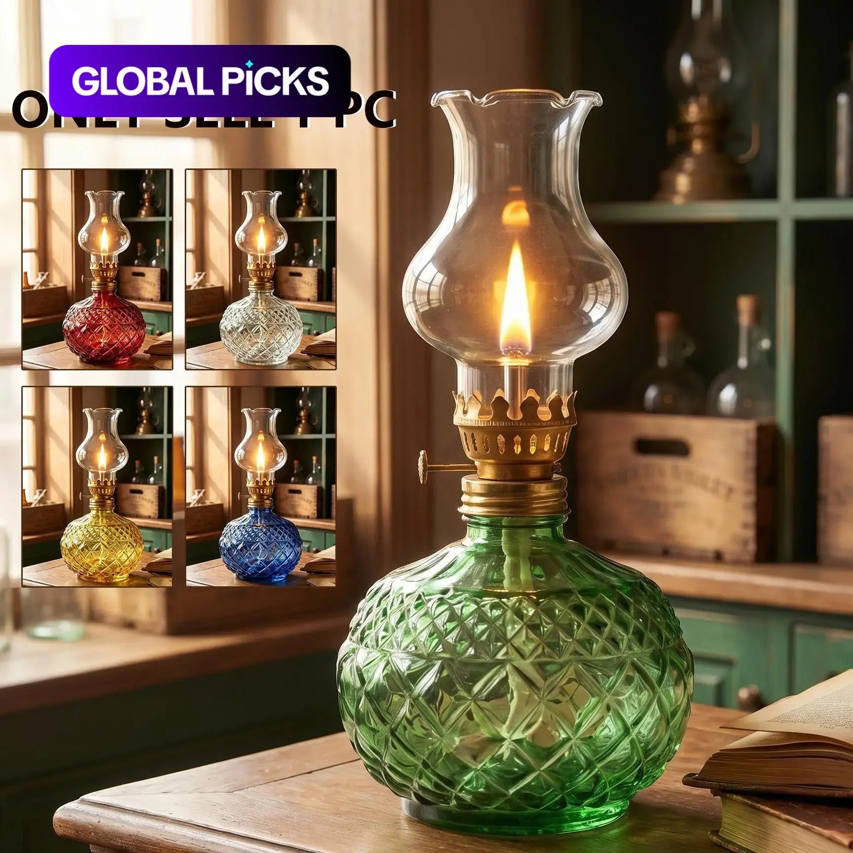 Vintage Style Oil Lamp with Glass Candle Holder, Crystal Decorative Lamp for Weddings Housewarming Home Decor, Interior Decoration Accessory, Home Accessories #GLOBAL PICKS