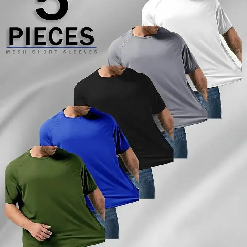Men's Plus Size 5-Pack Quick Dry Breathable Athletic Apparel, Dry Fit Tech Sporty Sports Tops, Gym & Summer Fitness Workout Shirts Fitted Sportswear Activewear Tees,summerwins,travel essentials,camping essentials