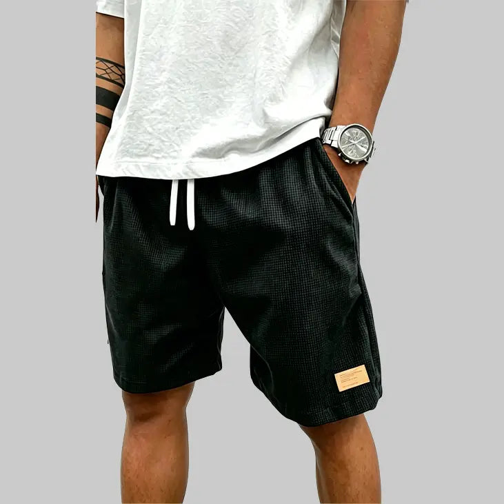 Men's Casual Waffle Shorts, Loose Straight Cut Athletic Style with Drawstring, Breathable Menswear for Summer, Stylish, Mens Clothing, Active, Enhance Your Wardrobe