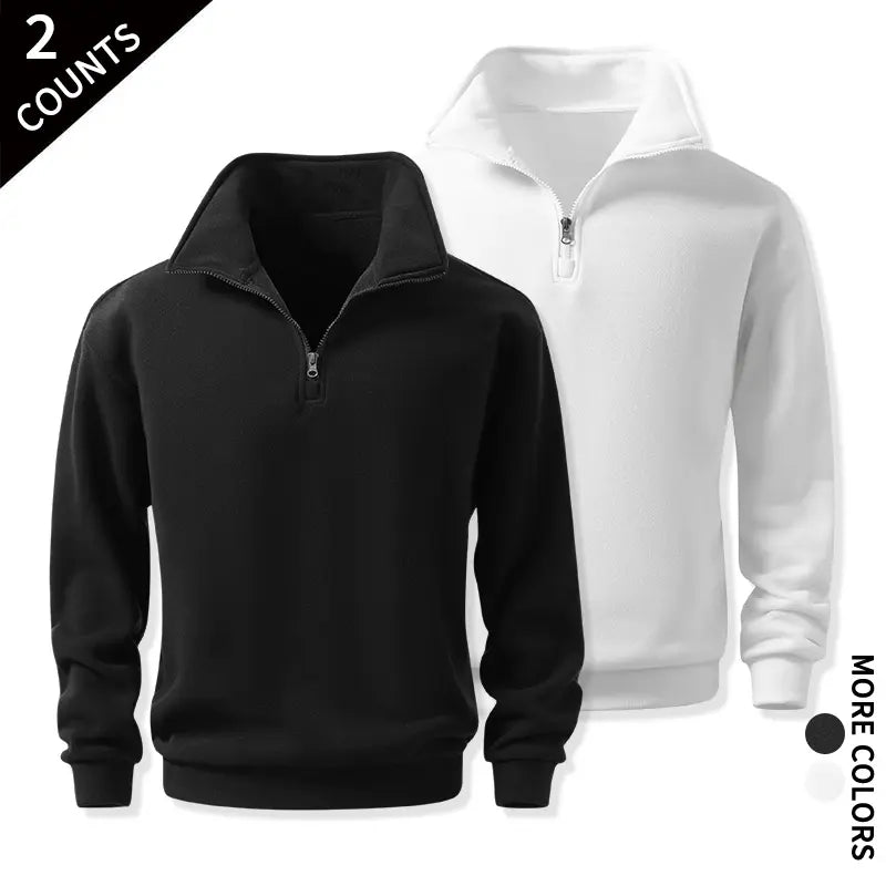 Men's 2-Pack Quarter-Zip Cozy Sweatshirts - Classic Stand Collar Long-Sleeve Mens Clothing, Outdoor Daily Fitness Wear, Guys Anniversary & Boyfriend Birthday Gift