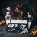 2027 Whimsical Cat Wall Calendar with Funny Horror Movie Villains and 12 Monthly Art Prints