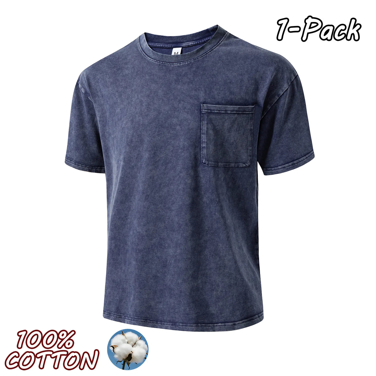 4-pack men’s 100% pure cotton vintage washed T-shirts for couples, casual fashion that matches any outfit—new unisex crew-neck short-sleeve tops suitable for outdoor sports, everyday wear, and street outings.