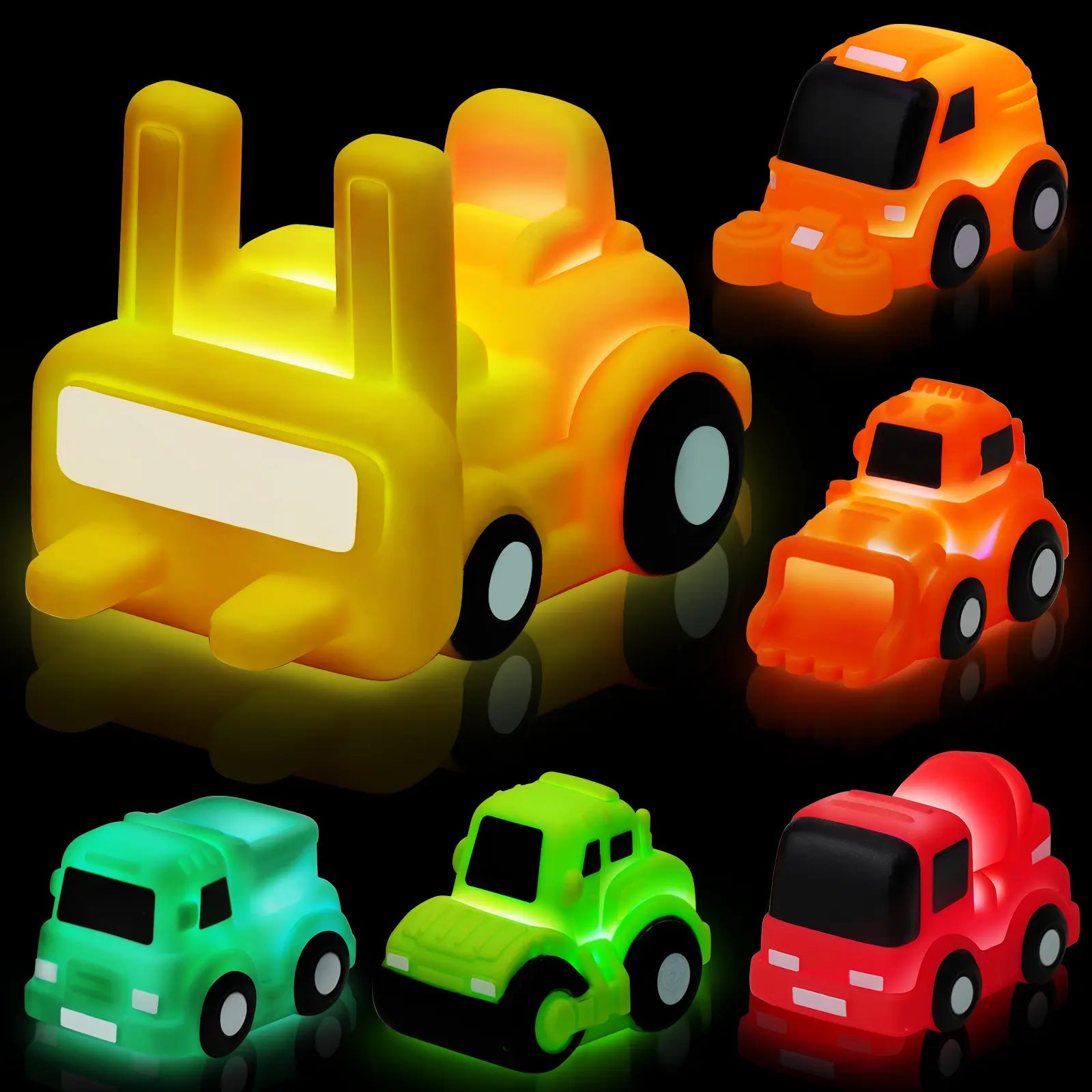 6PCS Bath Cars,Traffic Vehicles and Construction Vehicles, Light Up Bath Toy for Toddler,6 Pack Water Activated Flashing Colors Toys for Kids Bath Fun in the Tub,Bath Fun in Pool or Bathtub,On Beach
