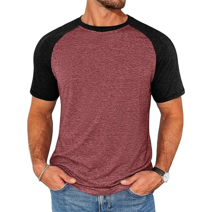 Men's Casual Raglan Short Sleeve Slim Fit T-Shirt (Color Block Baseball Tee)