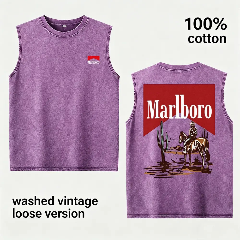 Vintage Washed Western Cowboy Sleeveless Tank Top for Men Women, 100% Cotton Oversized Desert Horse Rider Graphic Muscle Shirt, Retro Ranch Style Streetwear Tee, Casual Summer Gym Shirt, Gift for Boyfriend Husband Dad Country Fans