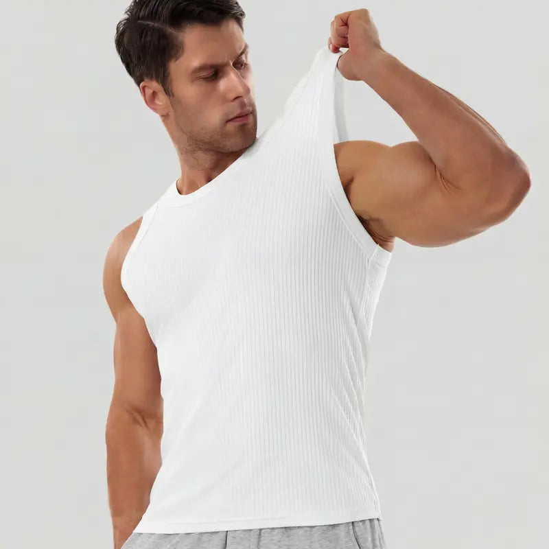 STREVATE Men's Wide Strap Ribbed Tank Top, High Stretch Breathable Muscle Tank, Heavyweight Drapey Fit Gym & Casual Sleeveless Shirt