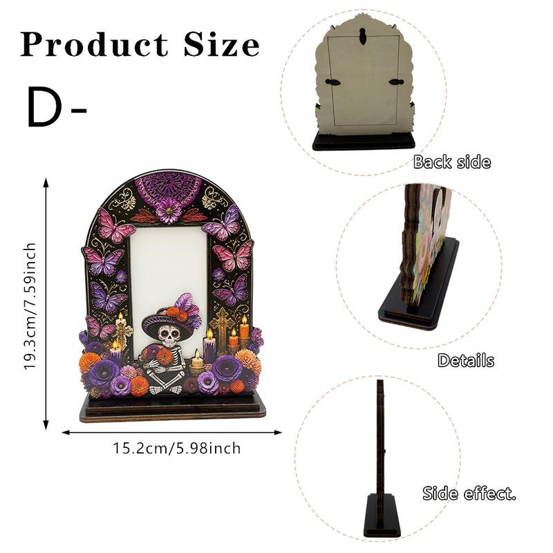 Traditional Día de los Muertos Wooden Picture Frame - Mexican Altar Tabletop Display, Multi-Style Photo Holder with Skulls/Marigolds, Indoor Recreation Home Decor