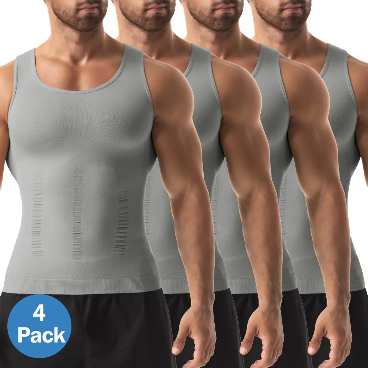 Men's Compression Shapewear Tank Top (1/2/3/4 Pack) – Tummy Control Breathable Workout Undershirt