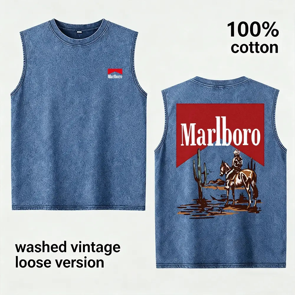Vintage Washed Western Cowboy Sleeveless Tank Top for Men Women, 100% Cotton Oversized Desert Horse Rider Graphic Muscle Shirt, Retro Ranch Style Streetwear Tee, Casual Summer Gym Shirt, Gift for Boyfriend Husband Dad Country Fans