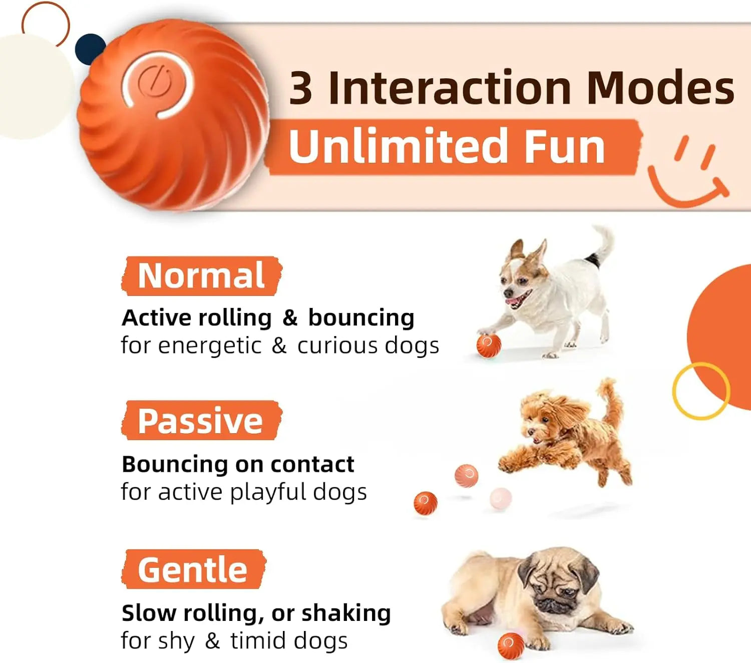 Interactive Dog  Dog Balls, 2.7inMoving Dog Ball, Durable Motion Activated Automatic Rolling Ball , USB Rechargeable outdoor pet toy-GTTQ
