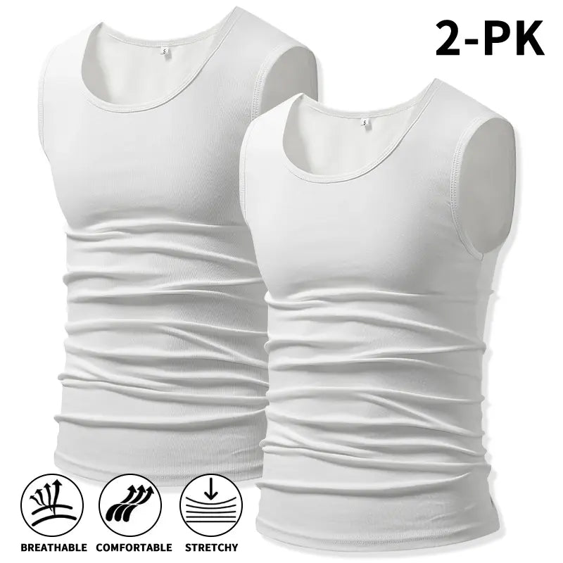 Men 4Pack Cotton Muscle Tank Tops Comfort Stretchy Breathable Summer Workout Sleeveless Sports Undershirts (optional sets of 4 or 2) High Elasticity Lifestyle Beater