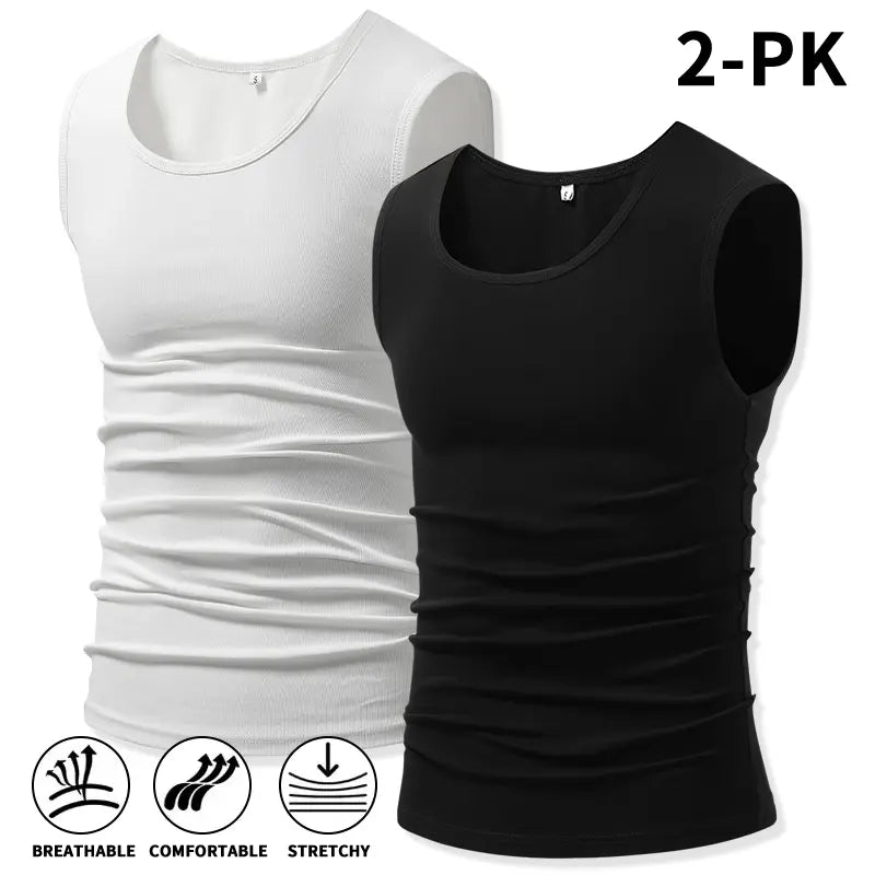 Men 4Pack Cotton Muscle Tank Tops Comfort Stretchy Breathable Summer Workout Sleeveless Sports Undershirts (optional sets of 4 or 2) High Elasticity Lifestyle Beater
