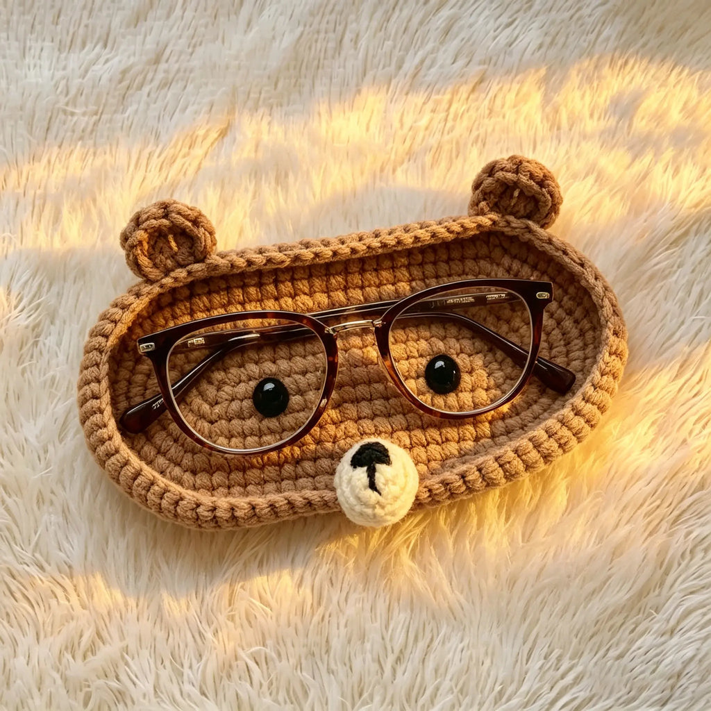Crochet Animal Glasses Holder, Bunny Bear Lambie Kit Sunglasses Case, Portable Eyewear Organizer, Nightstand Decoration, Graduation Gift for Her