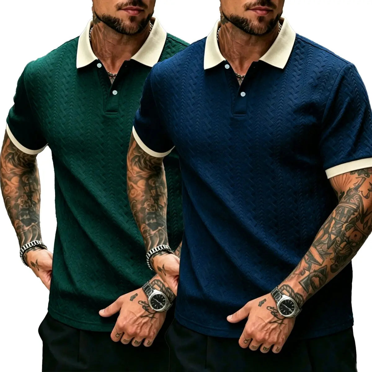 CasualCool Men's Old Money Contrast Knit Short-Sleeve Polo Shirt (Cream)