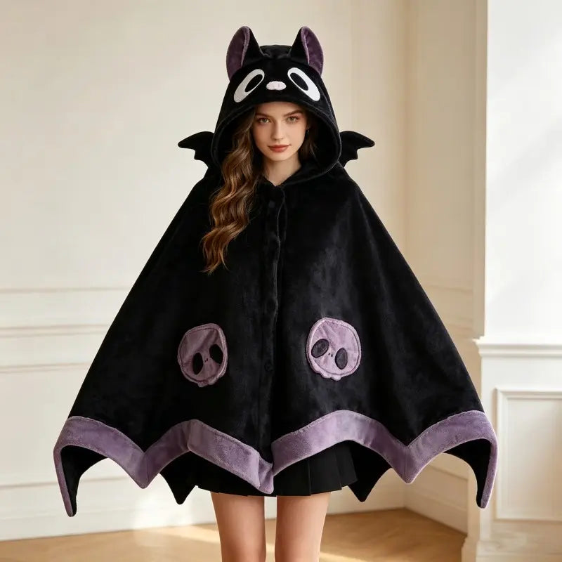 summerween-Unisex Wearable Blanket Bat Hooded Cape, Extra Large Plush Thickened Cape, One Size Fits All, Perfect Holiday Gift, Halloween Christmas Gift