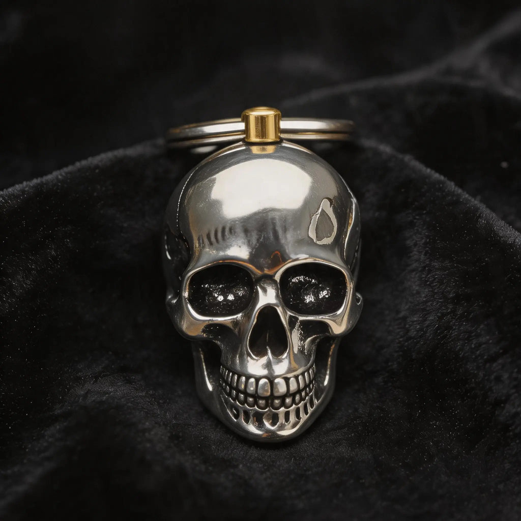 3D Skull Stainless Steel Keychain for Men, Gothic Punk Metal Charm, Cool EDC Gift for Bikers