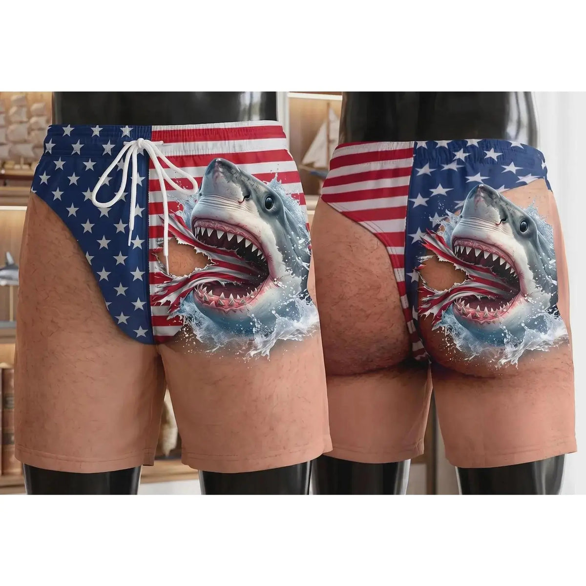 Men's Novelty Patriotic Swim Trunks - American Flag Freedom & Chill Quick Dry Beach Shorts with Mesh Lining - Funny Ugly Summer Hawaiian Shirt Vacation Gifts for Him