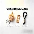 Retractable middle finger prank pendant 3-piece set, press-type keychain with uniquely designed mobile phone holder, personalized backpack pendant suitable for daily use