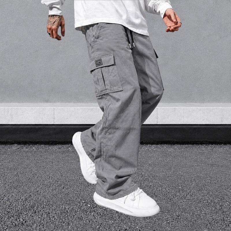 URMCZ Men's 3-Pack Basic Menswear Plain Cargo Pants, Wide Leg Elastic Belt Loose Work Trousers with Pockets, Comfortable Day Outdoor Hiking Bottoms