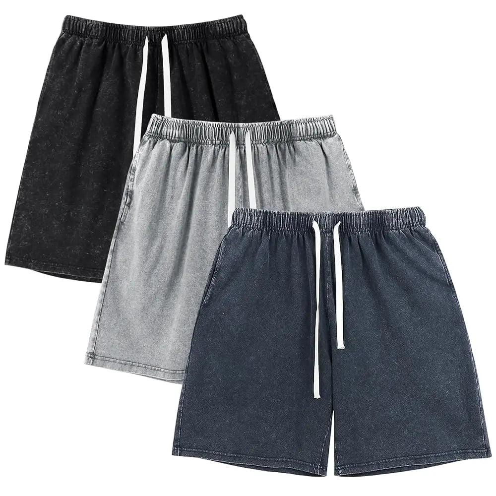 Unisex Vintage Acid Wash Cotton Athletic Sweat Shorts