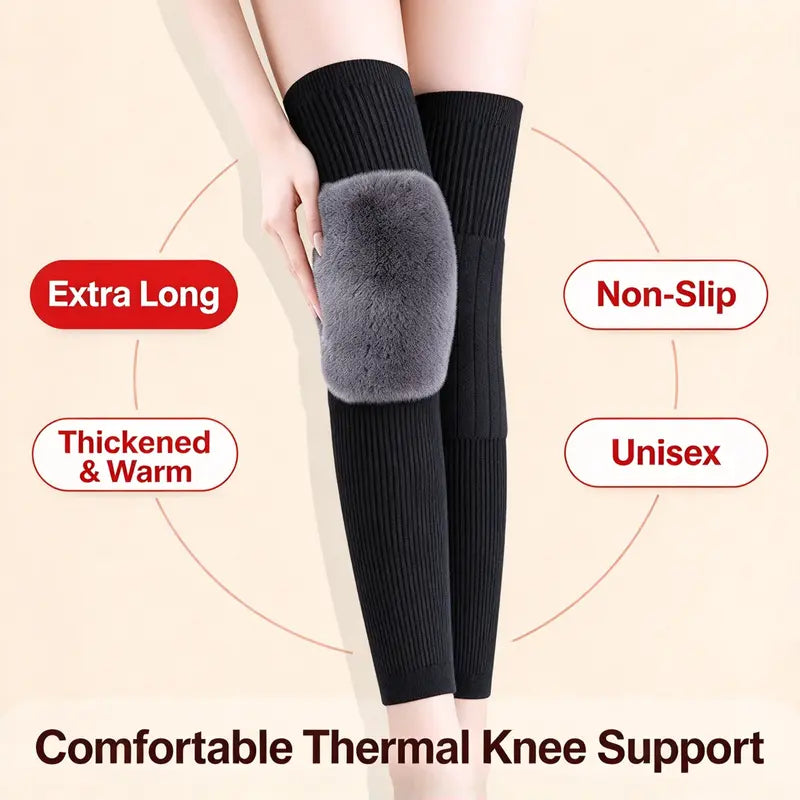 Unisex Long Winter Knee Warmers with Thick Lining and Stretch Fit