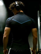 Men's Half-Zip Fitness Compression Shirt, Mock-Neck Short-Sleeve Athletic Top, High Stretch Breathable Mesh, Slim Fit, Ideal for Workout, Running & Gym, Compression Workout Shirts