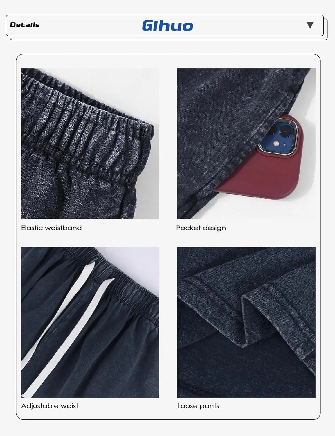 Gihuo Mens Unisex Sweat Shorts Cotton Athletic Shorts Vintage Acid Wash Elastic Waist Drawstring Workout Shorts with Pockets Womenswear Basic Bottom Casual Minimalist