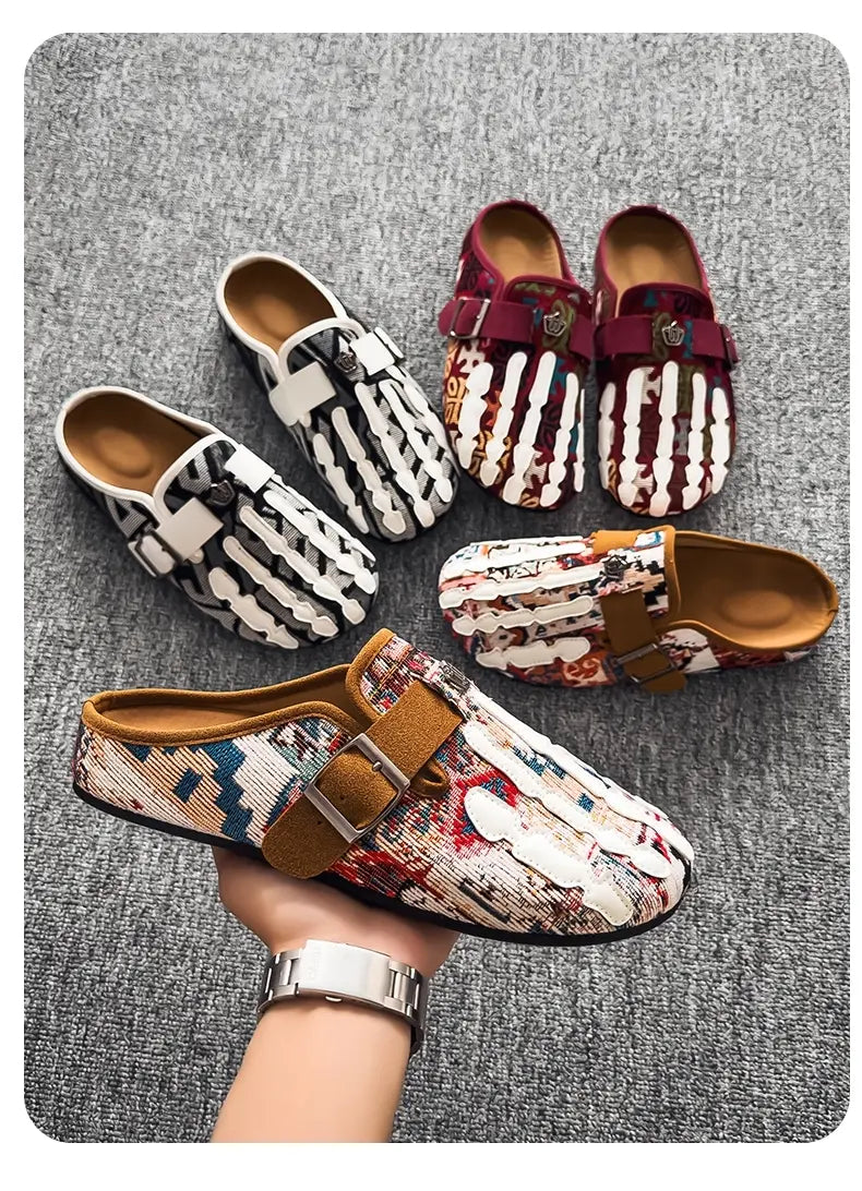Men's Bohemian Print Mules, Mule Slides, Comfortable Slip-On Sandals, Adjustable Buckle, Soft Insole, Ideal for Daily Wear, Casual Footwear