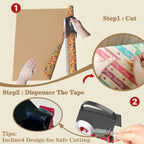DHG 2 Pack Dual-Use Wrapping Paper Cutter & Tape Dispenser Kit, Includes 4 Rolls Tape & 2 Replacement Blades, Sliding Roll Slicer Holder for Christmas Kraft Cellophane Paper, Home Office Classroom Birthday Gift Cutting Supplies
