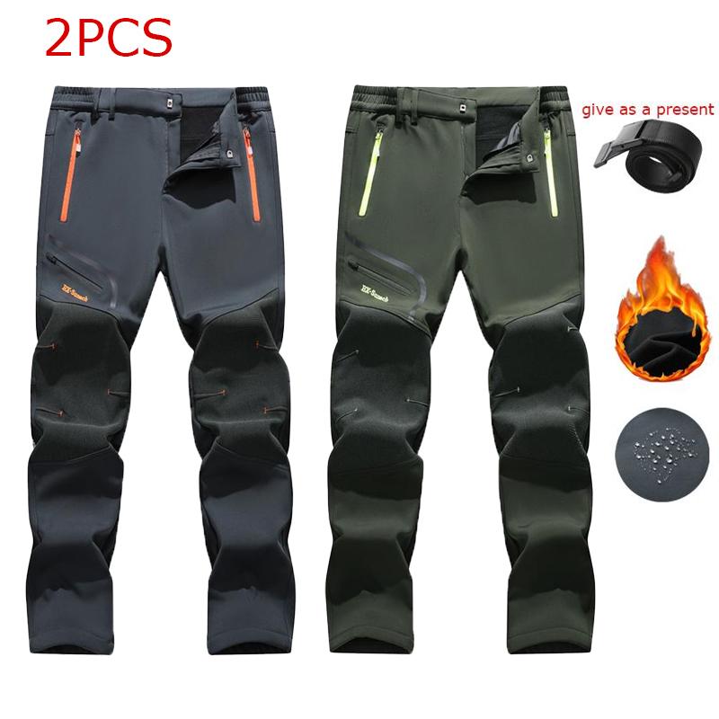 Men's Plain Polyester Fleece Insulated Thermal Pants - Heavy-Duty Waterproof Softshell, Below-the-Ankle, Heat-Reflective, Zip Pockets, Cold Weather Male Clothing Clothes Products for Hiking, Adventure