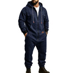 Men’s Hooded Cargo Jumpsuit for Men, Multi-Pocket Zip Front Workwear Coveralls, Relaxed Fit Long Sleeve Utility One Piece Outfit, Outdoor Work Hiking Camping Travel Streetwear Casual Overall with Elastic Cuffs and Drawstring Hood