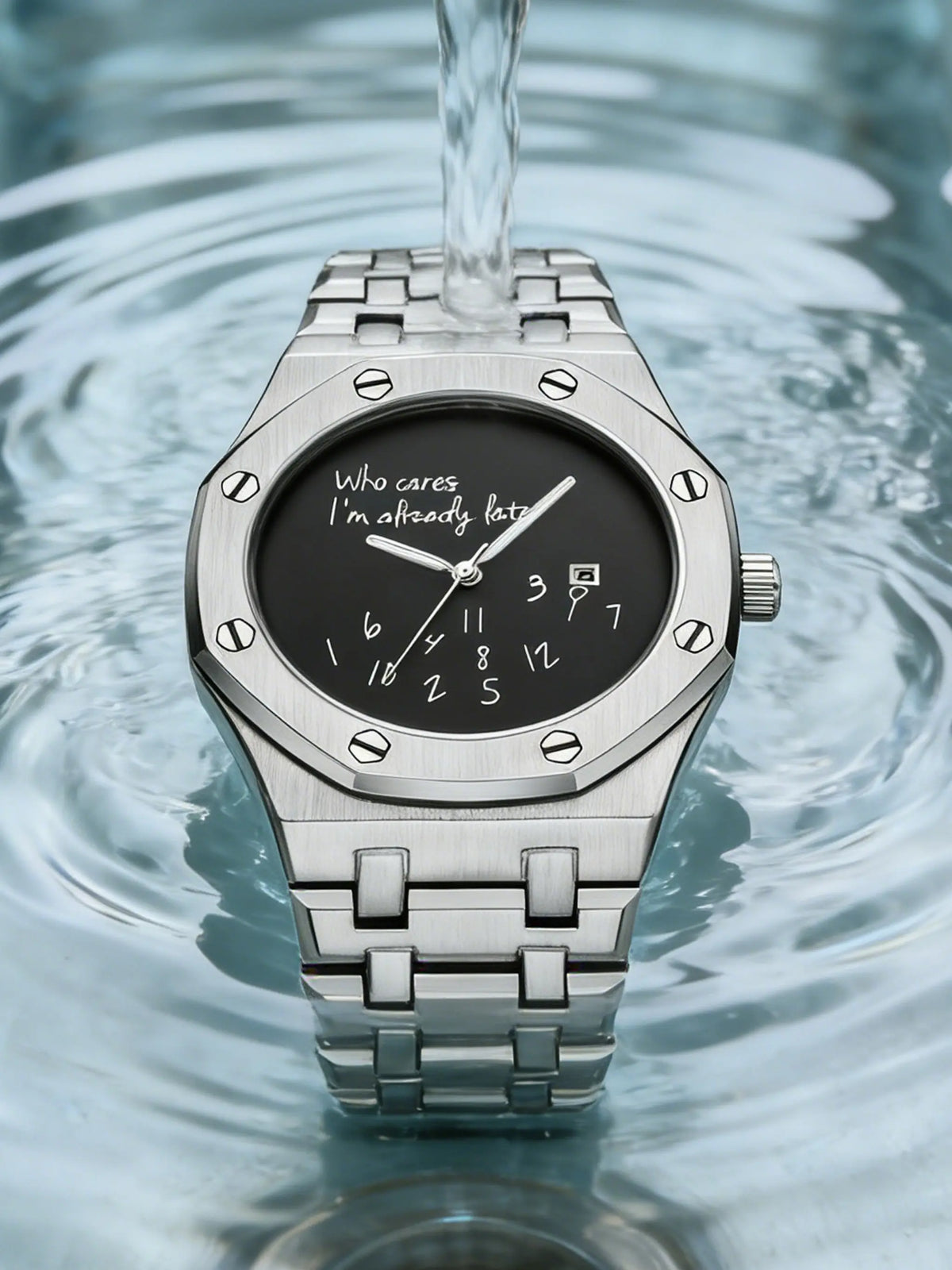 Men's Steel Band Watch, Round Dial, Graffiti-Style Numeral Pattern, Vintage Casual Fashion, Analog Quartz Movement, Quartz Wristwatches, Street-Style Trend Watch, High-End Men's Accessory, Trendy Gift, Stylish Wristwatch