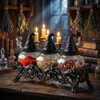Witch Hat Spice Jar Set of 3 with Gothic Display Stand, Premium Glass Apothecary Spice Jars & Seasoning Containers for Salt, Pepper, Herbs, Spices, Halloween Kitchen Decor, Witchy Home Organization, Gothic Home Decor & Unique Gift