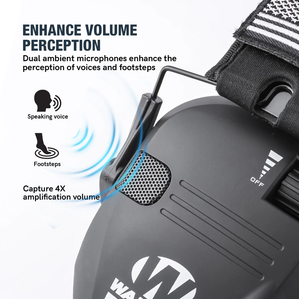 RAZOR Unisex Adjustable Tactical Ear Muffs with Velcro Patches, AAA Batteries & Aux Cable - Sports Over-Ear Noise Reduction Headset for Outdoor Shooting & Hunting