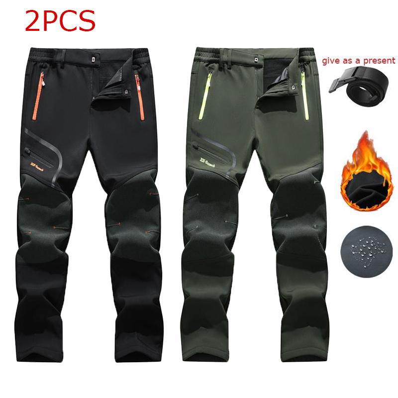 Men's Waterproof Fleece-Lined Softshell Thermal Pants with Zip Pockets