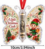Christmas Cash Gift Ornament - Butterfly Money Holder with Acrylic (5Pcs/1 Set) Clear cash display with transparent holder, a creative Christmas gift idea for holiday tree hanging ornament decor (Peel Off Protective Film for Crystal Clear View)